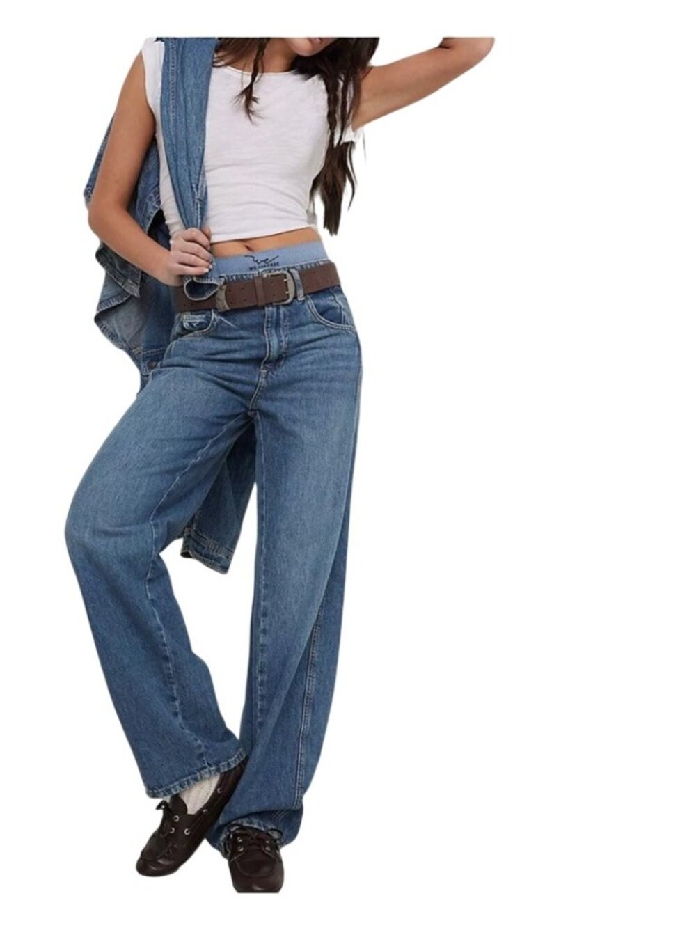 Free People We The Free Aster High Rise Straight Leg Jeans Womens 24 Medium Wash